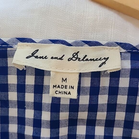 Jane &  Delancey 100% Cotton Medium Blue White Gingham Blouse Bell Sleeve Size M - Picture 9 of 9